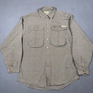 Allagash Brand Mens Button Up Field Shirt L Organic Cotton Plaid Outdoor Safari